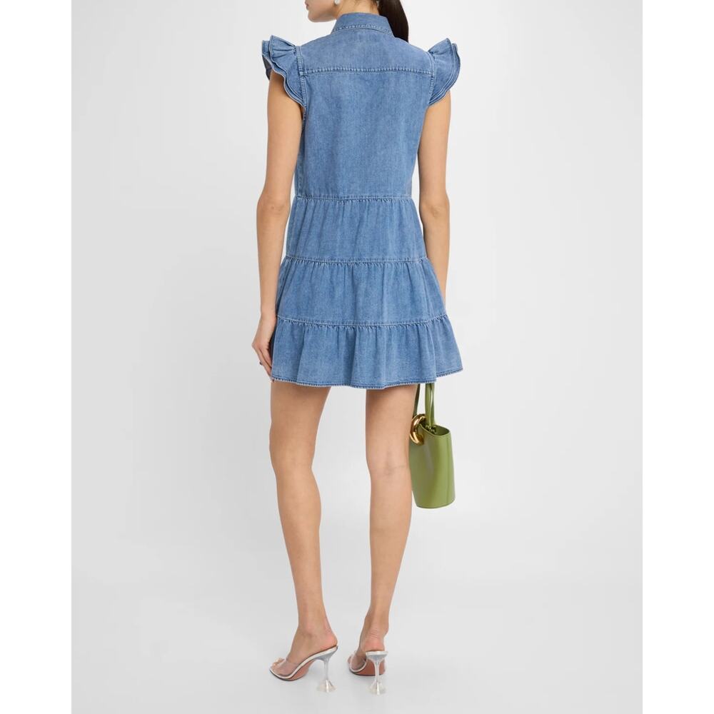 New ALICE + OLIVIA Jem Denim Tiered Mini Shirt Dress in Large - Picture 6 of 13